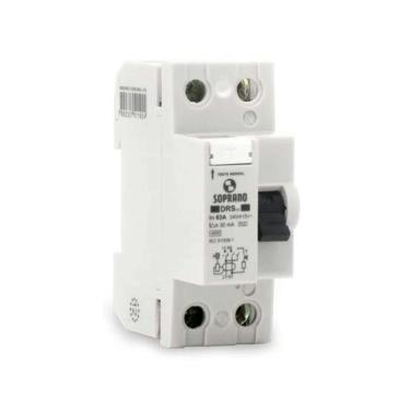 Imagem de Disjuntor DR Bipolar 40A-30mA para Proteção de Sistemas Monofásicos, Bifásicos e Trifásicos 4,5kA IP20 Soprano