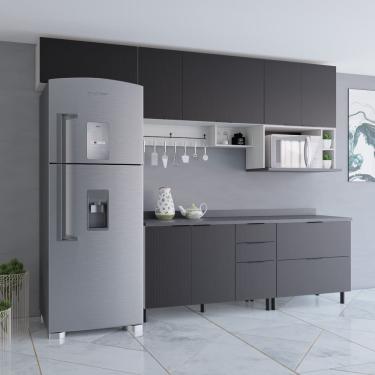 Imagem de Cozinha Compacta Rubi 7 Portas 4 Gavetas MDF 360.1cm Preto com Bege Texturizado