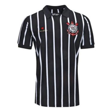 Imagem de Camisa Corinthians Polo Retrô Bordado Japão Oficial - Coimbra, Preto, 