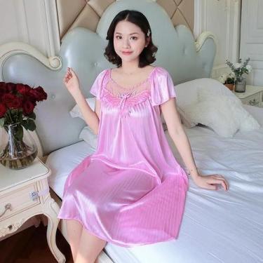 Imagem de Camisola Feminina Sexy de Seda Gelada - Manga Curta e Comprimento Médi