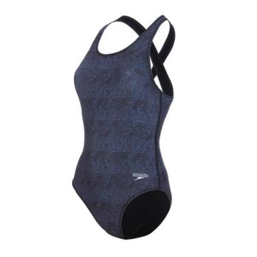 Imagem de Maiô Speedo Cross Deep Map Feminino, Preto, M