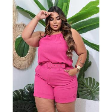 Imagem de Conjunto Feminino Plus Size Short E Blusa Linho Social Top Rosa - Deli