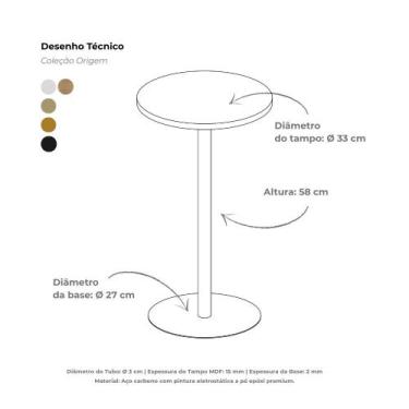 Imagem de Mesa Lateral Redonda Média MDF - Azeviche Metais, Champanhe