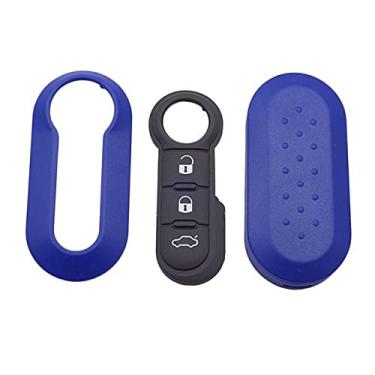Imagem de WSWJDW Remote 3 Button Rubber Button Pad Car Key Case Cover Keychain Ring Key Bag, Fit for Fiat 500 Panda Punto Bravo,Blue