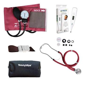 Imagem de Kit Enfermagem Aparelho + Esteto Garrote Termometro Bolsa (Vinho)