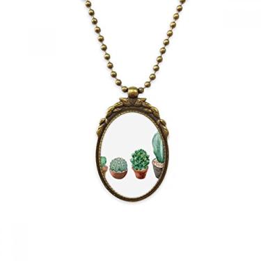 Imagem de DIYthinker Suculentas Cacto em vaso com ilustração de planta antiga, colar com pingente de contas vintage