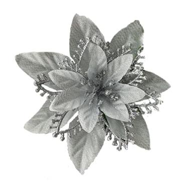 Imagem de Lerpwige 13 cm Natal Glitter Poinsétia Flor Decorativa Árvore Flores para Grinalda Ornamentos Festa de Casamento Primavera Festival Glitter Flores Artificiais