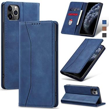 Imagem de Jasonyu Flip Carteira Capa para iPhone 11 Pro Max,Capinha Folio Magnética de Couro com Suporte para Cartão,Suporte para Chute - Protetora Durável de TPU à Prova de Choque para Telefone,Azul