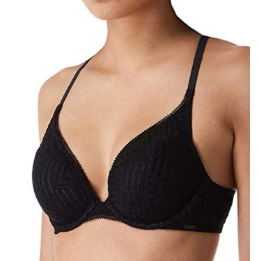 Imagem de Calvin Klein Sutiã feminino com ajuste perfeito de renda geo levemente forrado, Preto, 36A