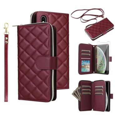 Imagem de Asuwish Capa de celular para iPhone Xs Max com película protetora de tela de vidro temperado, suporte para cartão, couro PU, flip celular, zíper i X XR Xsmax 10x SX Xmax 10xs 10s 10 Plus Xmaxs