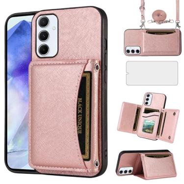 Imagem de Asuwish Capa de telefone para Samsung Galaxy A55 5G capa carteira com protetor de tela de vidro temperado e suporte para cartão, slot de couro PU, alça de pulso móvel, acessórios para celular A 55 55A