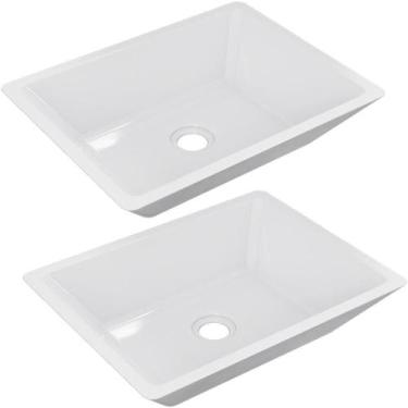Imagem de Kit 02 Cubas de Apoio Retangular Para Banheiro Lavabo C01 RT45 Branco 