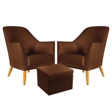 Imagem de Kit 2 Poltronas Orion com Puff Quasar Couro Marrom Aradecor