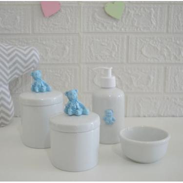 Imagem de Kit Higiene Porcelana Bebê Bandeja Menino Quarto K016 Urso - Ciranda A