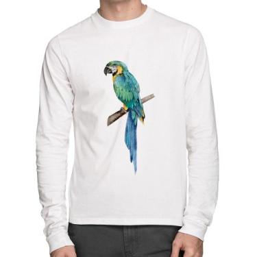 Imagem de Camiseta Algodão Arara Azul Manga Longa - Foca na Moda, Branco, GG