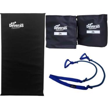 Imagem de Kit elástico exercícios tornozeleira peso 2 kg colchonete de academia 