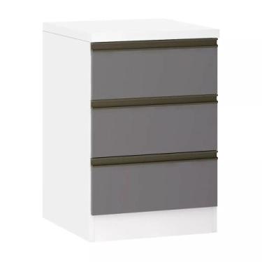 Imagem de Mesa de Cabeceira 3 Gavetas 40cm Prime Luciane Móveis, Branco FF/Cinza