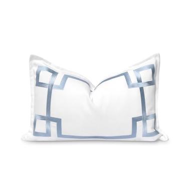 Imagem de Hofdeco Premium Capa de almofada lombar Coastal Patio Indoor Outdoor apenas, 30,5 cm x 50,8 cm repelente de água para quintal, sofá, moldura bordada azul bebê chave grega