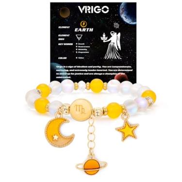 Imagem de Vinswet Pulseira do zodíaco para homens e mulheres, signo de estrela de pedra natural constelação horóscopo presentes, 7.48, Pedra, Sem Pedra Preciosa
