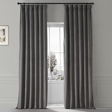 Imagem de HPD HALF PRICE DRAPES Cortinas blecaute de veludo de pelúcia exclusivas para quarto (1 painel), 127 cm L x 277 cm C Cortinas pretas para sala de estar, cortinas blackout com isolamento térmico, cinza