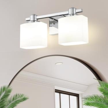 Imagem de Hiafitran Luminária De Banheiro Cromada 15,5" Sobre Espelho, 3 Penteadeiras, Moderna, Industrial, Prateada, Para Maquiagem, Arandela, Chuveiro, Rústica, Vidro Leitoso, Mesa, Pia