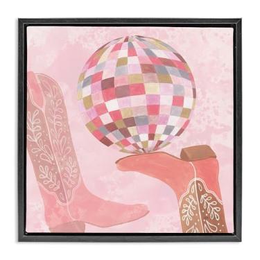 Imagem de Stupell Industries Bota de vaqueira e bola de discoteca em tela flutuante, moldura preta, design de arte de parede por Yvette St. Amant, 25 x 25