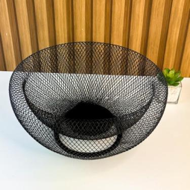 Imagem de Fruteira de Mesa 2 Andares Ferro e Bambu para Café da Manhã Multiuso de Metal Preto Cesto Organizdor(TRANÇADA 29X29CM)