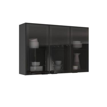 Imagem de Armário 120cm 3 Portas De Vidro Mdf Dobradiças Slow Motion Lumina - Itatiaia Grafite-fendi