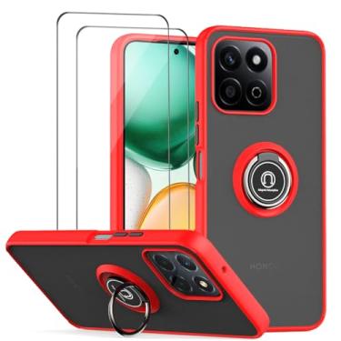 Imagem de QUIETIP Capa compatível com Honor X7C com protetor de tela, TPU + anel magnético de policarbonato rígido, capa de suporte para carro, vermelha