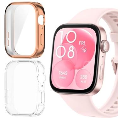 Imagem de HAOZHI 2Peças Película Protetora Compatível com Huawei Watch Fit 3,Capinha Capa Bumper Case para Huawei Watch Fit 3 Protetor de Tela (Ouro rosa+Transparente)