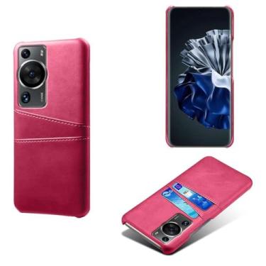Imagem de Capas Compatível com HUAWEI P60 Pro,Caso de couro PU-Tampa de telefone a prova de choque com 2 slots de cartão,Proteção anti-impressão digital e anti-gota-Rose Red
