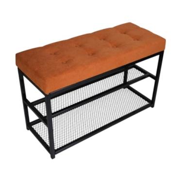 Imagem de Banco Sapateira 80cm Industrial Estofado Boucle Capitone Botonê Macio Com Tela Hall De Entrada 8 Pares (Terracota)