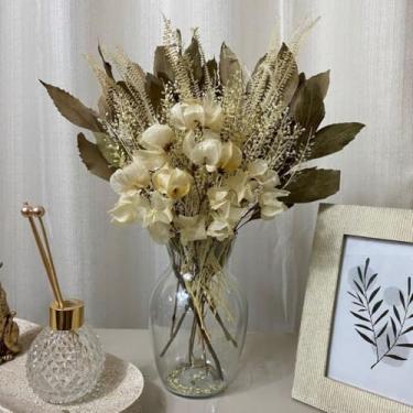 Imagem de Arranjo Com Flores Naturais Desidratado Mix Flores Branco + Vaso