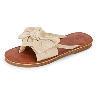 Imagem de FISACE Sandália feminina gladiadora de verão, sem cadarço, com tiras e tiras, Bege, 7.5