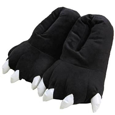 Imagem de Pantufas de garra de dinossauro de pelúcia unissex para inverno quente para casa felpuda, fantasia de animal de Halloween, Preto, Medium