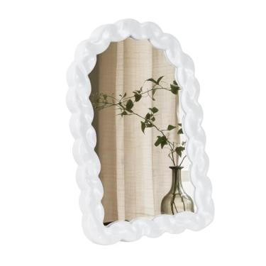 Imagem de Funerom Espelho decorativo com moldura arqueada, 30 x 19,8 cm, espelho de maquiagem branco para mesa