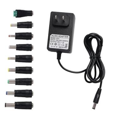 Imagem de 24V 1A Fonte de Alimentação, 1,8m Cabo AC 100V-240V a DC 24V Adaptador Fonte Alimentação com 5,5mmx2,5mm Plugue e 9 Conversores Plugues para DC Bomba Água LED Faixa Luz CCTV Câmera