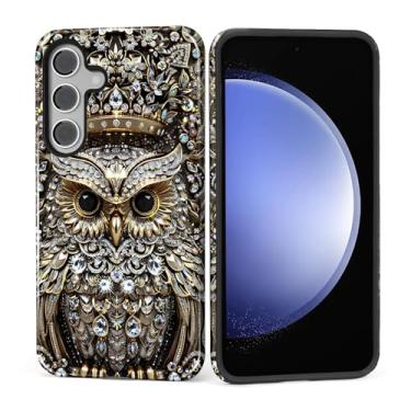 Imagem de MQJCYB Capa para Samsung Galaxy S23 FE, híbrida, resistente, 2 em 1, de corpo inteiro, resistente, à prova de choque, capa brilhante para Samsung Galaxy S23 FE coruja king dourado