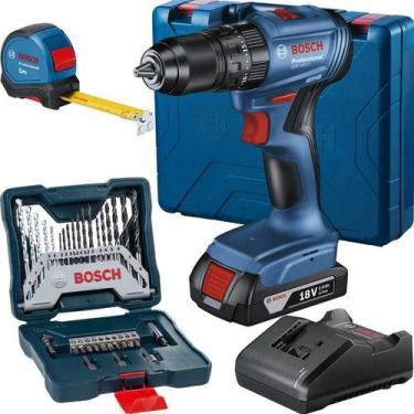Imagem de Furadeira Impacto Bosch Gsb 185 Li Com 1 Bateria Kit Brocas Azul