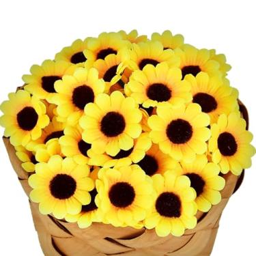 Imagem de 150 peças de girassóis artificiais, mini cabeças de flores de tecido, mini margaridas falsas, enfeites florais para grinaldas de casamento, broche, festa de bolo, decoração de artesanato artesanal