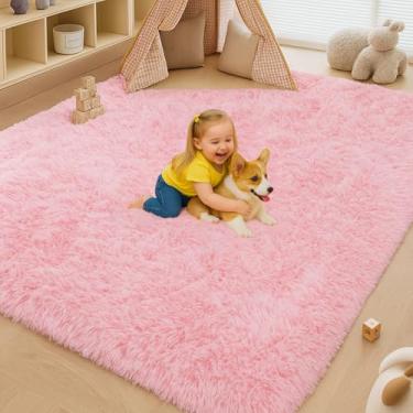 Imagem de Mtandyx Tapetes para sala de estar, tapetes para quarto, tapete fofo de pelúcia, tapete rosa antiderrapante, adequado para decoração de casa de dormitório infantil, estética.