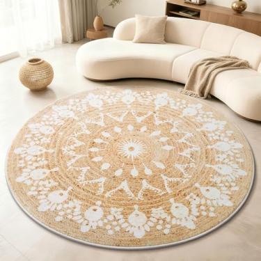Imagem de Asrug Tapete redondo de 1,5 m, sala de jantar, tapete redondo, antiderrapante, lavável à máquina, tapetes circulares para sala de estar, cozinha, quarto, berçário, entrada, sala de jogos, tapete macio