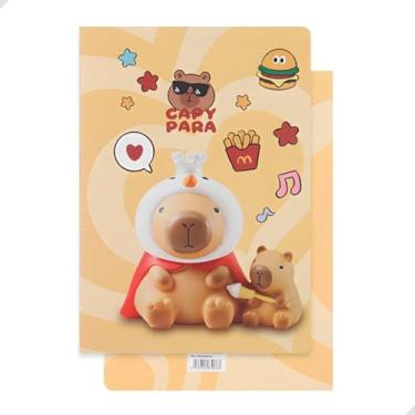 Imagem de Caderno Escolar 21x14cm com Capa Ilustrada Divertida de Capivara | Papel 70g Pautado 32 Folhas | Ideal para Escola, Anotações e Estudos | Material Escolar, Papelaria Fofa Divertida (Capivara Rei)