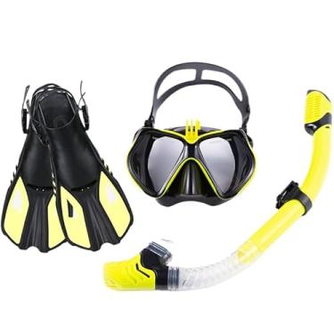 Imagem de Óculos de mergulho com snorkel, conjunto de máscaras de mergulho ao ar livre, óculos de natação com nadadeiras(amarelo,S/M)