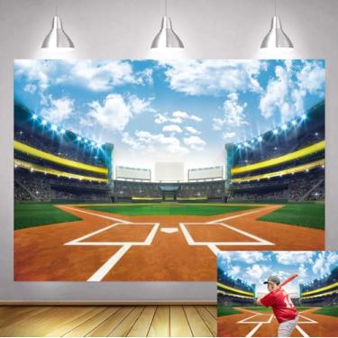 Imagem de 2,4 x 1,8 m, cenário de beisebol, estádio de beisebol, cenário fotográfico, esportes ao ar livre, decoração de estádio infantil, faixa de festa de aniversário, jogos, adereços de cabine de fotos