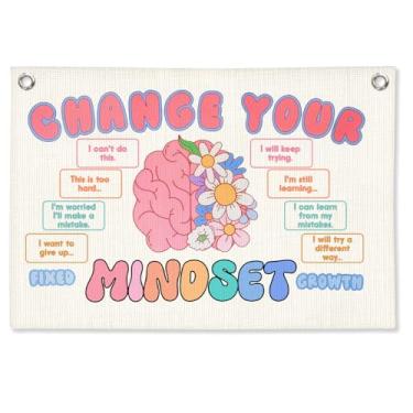 Imagem de STHTTSW Boho Decoração de sala de aula, impressão inspiradora de faixa de parede para pendurar na parede, mude sua mentalidade, decoração motivacional de arte de parede para consultoria escolar de