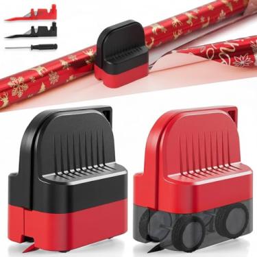 Imagem de Pacote com 2 cortadores de papel de embrulho com rodas, sem esforço, artesanato, linha reta para presente de aniversário, decorações de Natal, serve para vários rolos de papel, com 2 lâminas