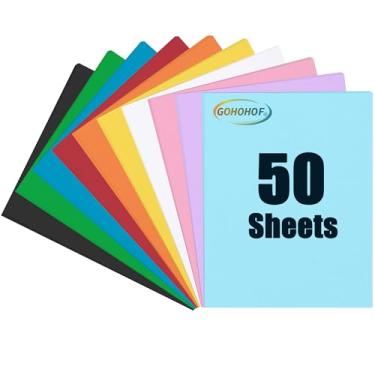 Imagem de GOHOHOF 50 folhas de papel cartão colorido 20 x 21 cartolina colorida 38,6 kg/230 g/m², papel cartão de 10 cores para álbuns, desenho, etiquetas de presente, convites