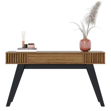 Imagem de Aparador 1 Gaveta 4 Pés Em Madeira C/ Ripado Artesanal Ravena Noce Milano / Preto Fosco