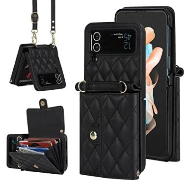 Imagem de Capa carteira para Samsung Galaxy Z Flip4 – Suporte de cartão com bloqueio RFID com fecho magnético, antiderrapante e proteção contra quedas, capa fólio de couro fina para uso diário, viagens e